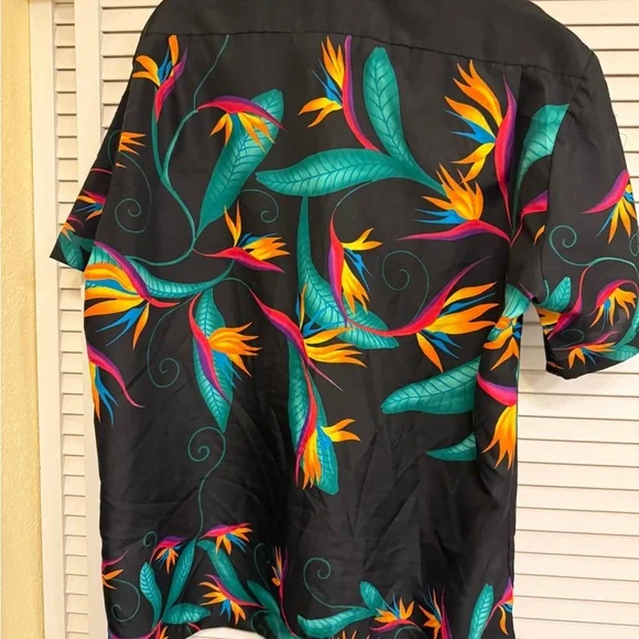 Vintage 80’s Hilo Hattie Black Tropical Floral Shirt Men’s XL  Bird of Paradise - Picture 8 of 9